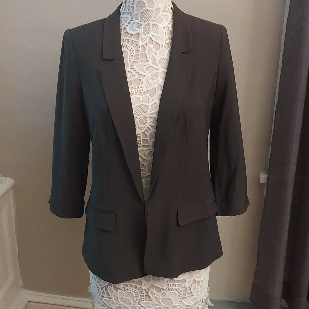 NWT LOFT Olive Green Open Front 3/4 Length Sleeve sz 8P Blazer - Picture 5 of 13
